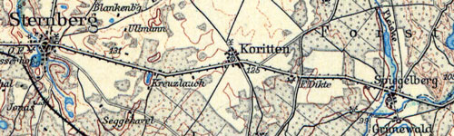 Koritten bei Spiegelberg Kartenausschnitt: Topographische Übersichtskarte des Deutschen Reiches 91 Frankfurt a.O.(Kgl. Preuß. Landesaufnahme, 1901)