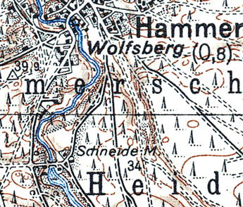 (Foto: Otto-Karl Barsch, privat. Anmerkungen: Habermann; Kartenausschnitt: Deutsche Karte 272, Reichsamt f. Landesaufnahme, 1939)