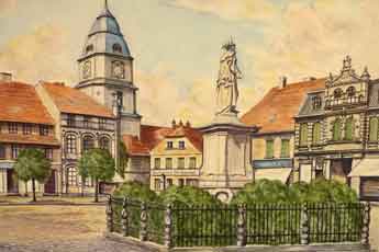 Marktplatz Zielenzig  mit Kaiser-Wilhelm-Denkmal – von Dora Quast geb. Praetsch
