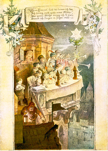 Weihnachtsbild   (Turmbläser)  von Ludwig Richter